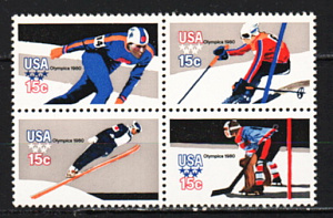 США, 1980, Олимпиада 1980, Зима, Хоккей, 4 марки квартблок